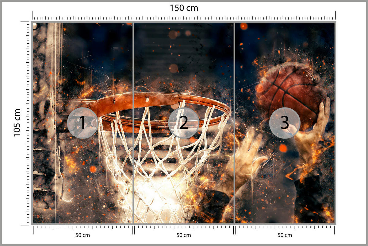 FOTOTAPETA Pre Študentskú Izbu Akvarel Basketbal Smeč Hráč Šport 150 x 105 cm - oranžová/hnedá, papier (150/105cm) - Muralo