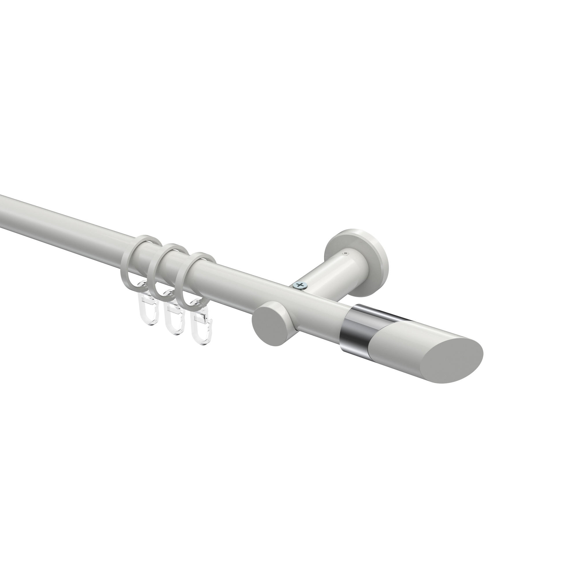 GARDINENSTANGEN-SET Platon Verano 200 cm, 1-läufig, 20 mm Ø Weiß - Chromfarben/Weiß, Metall (200cm) - INTERDECO