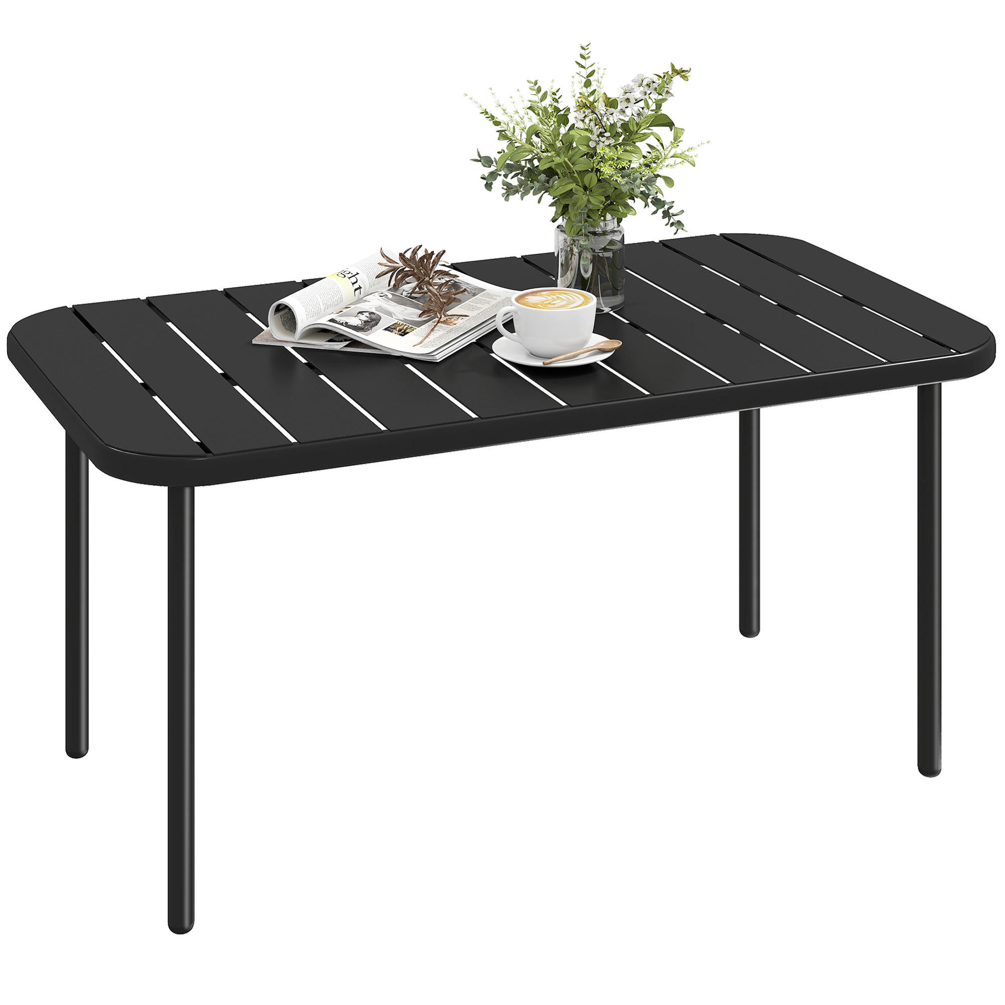 GARTENBEISTELLTISCH DE-14224 verzinkter Stahl mit Lattenrost Schwarz - Schwarz, Metall (90/50/43cm) - ComfortXL