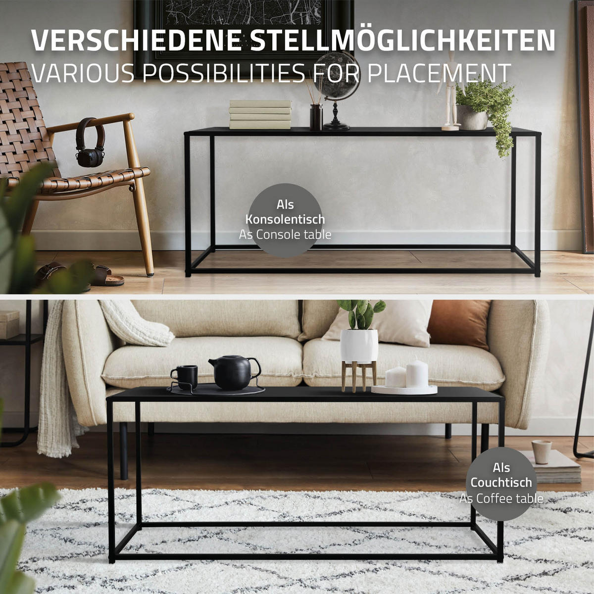 COUCHTISCH rechteckig Schwarz 115/32/50,5 cm - Schwarz, Metall (50.5/32/115cm) - ML-DESIGN