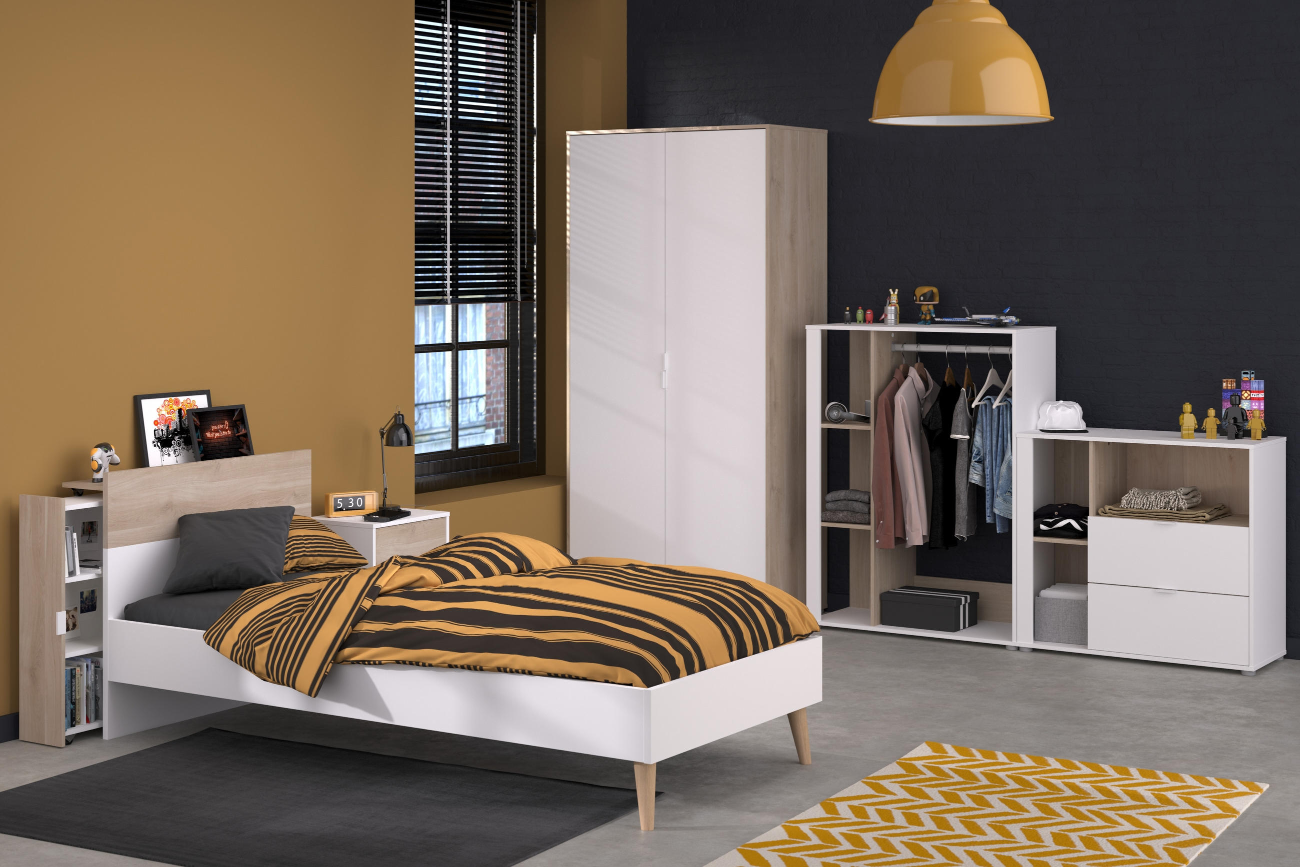 JUGENDZIMMER Aalborg 1 in Weiß und Japanischer Eiche 6 teilig von Parisot Kinderzimmer Komplett Set - Weiß, Holzwerkstoff (120/200/80cm)