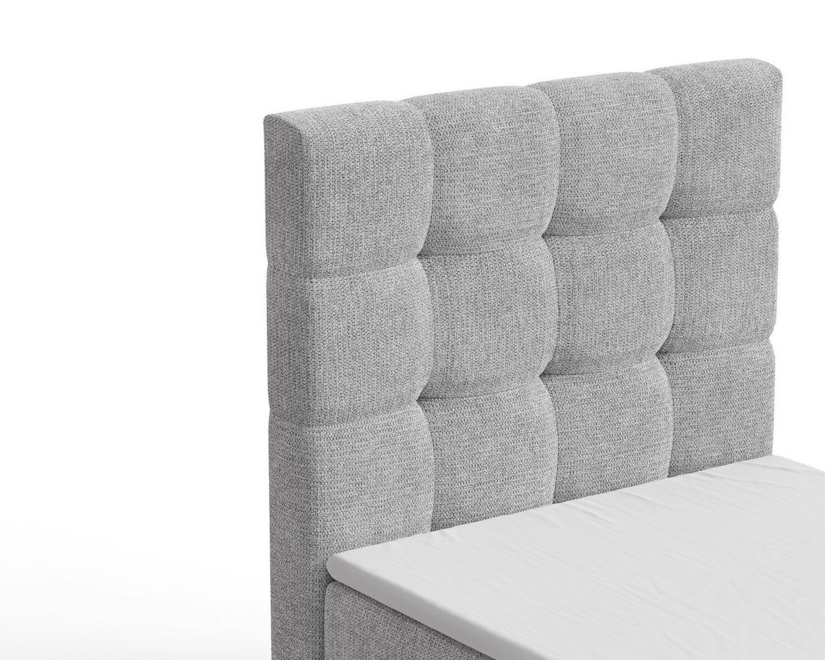 BOXBETT - Bett 05 OSLO - Aragon - 90x200 cm - mit Bettkasten und Komfort-Topper - Hellgrau, Holz (90/200cm) - ROYAL24_MARKT