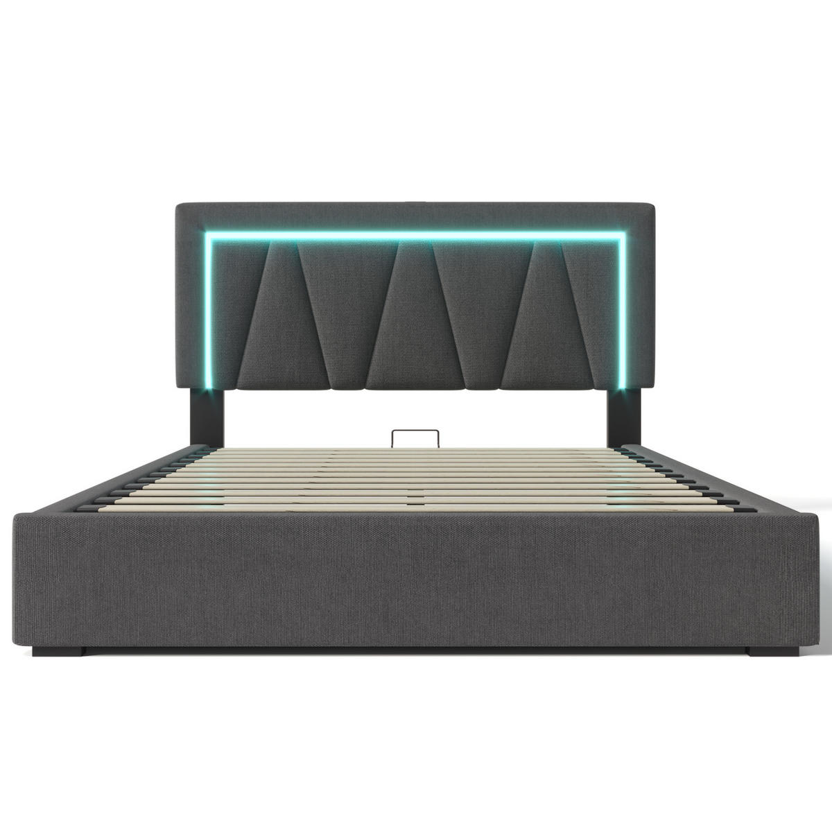 OBLAZINJENA lanena postelja 140/200 cm z LED osvetlitvijo, USB in USB-C priključkom ter shrambo, Siva - siva, tekstil (140/200cm) - Redom