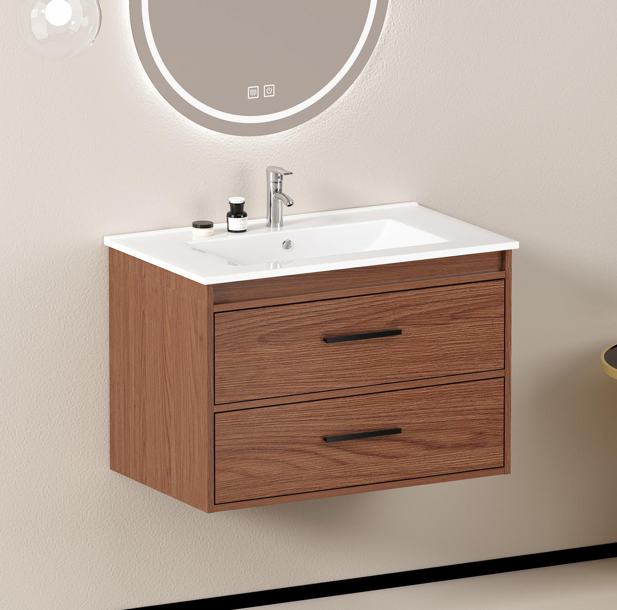 BADEZIMMERSCHRANK mit 2 Schubladen 75 cm Reddish Brown - Braun, Holzwerkstoff (46.5/52/76cm) - Beauniv