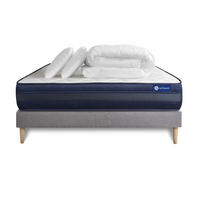 BETT Actimemo tech Memory-Schaum 140 x 190 cm h4 - Kit Bettgestell Grau - Mit Kissen und Bettdecke - Beige/Grau, Karton/Holz (140/190cm) - ACTISOM