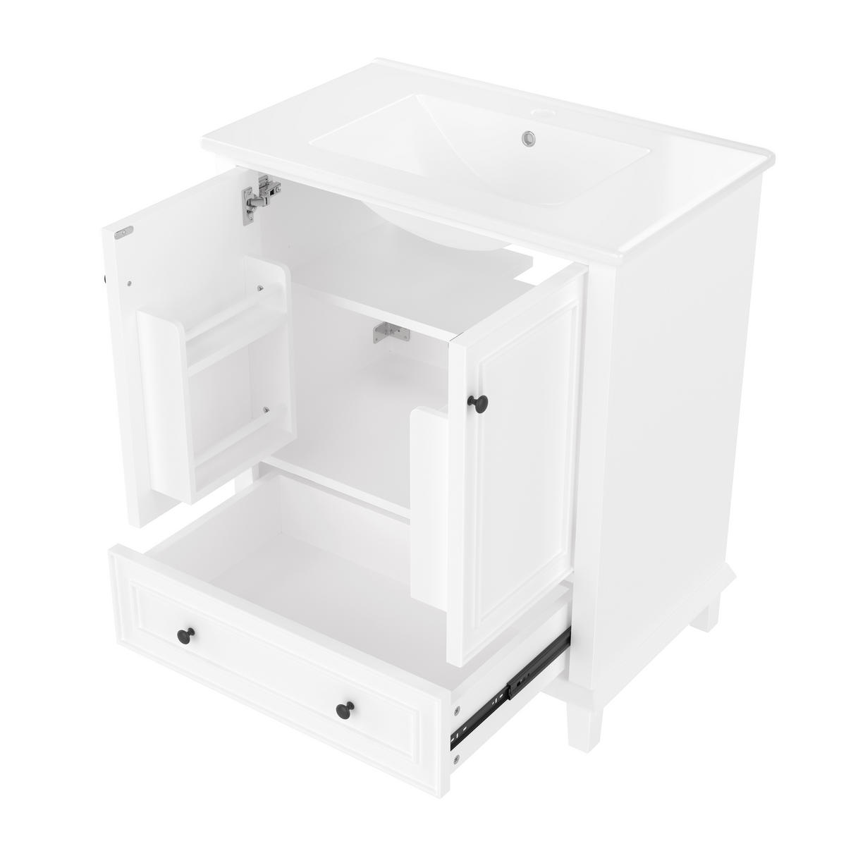 WASCHTISCHKOMBI Weiß mit Keramikbecken & Massivholzbeinen - Weiß, Keramik/Holzwerkstoff (76/87/46cm) - Urban Meuble