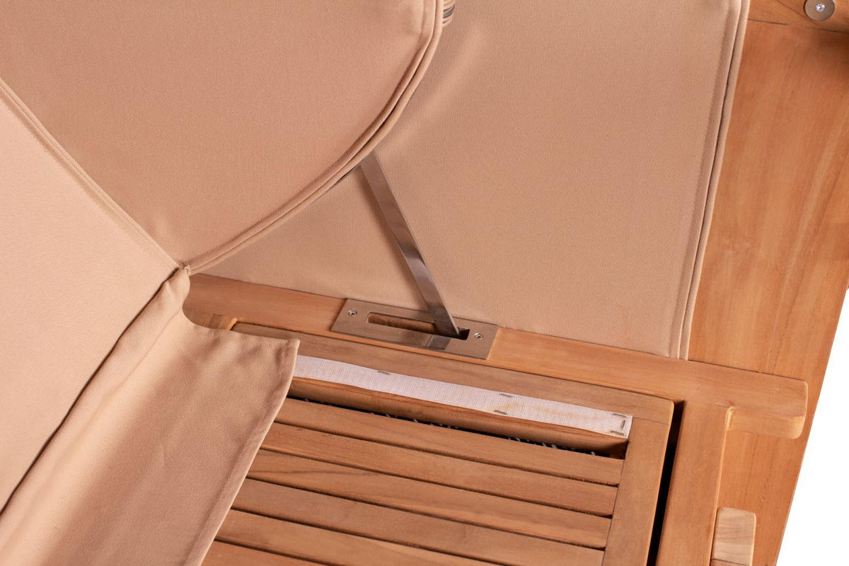 STRANDKORB Komplettset: Ammersee Teak Bullauge - PE grau - Modell 544 - Grau, Holz/Kunststoff (125/165/80cm) - bene living