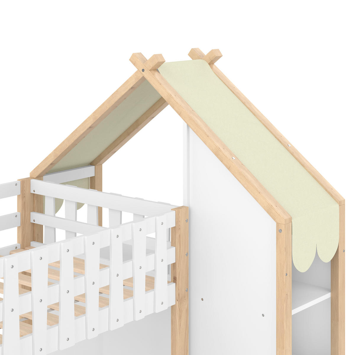 ETAGENBETT 90/200 cm + 140/200 cm weiß mit zwei Schubladen und Hausdach - Weiß, Holz (90/200cm) - OKWISH