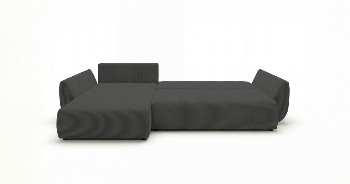 ECKSOFA SYDNEY links dunkelgrau Cord Poso 60 - Schlaffunktion, Bettkasten - Anthrazit, Textil (280/174cm) - Cornero