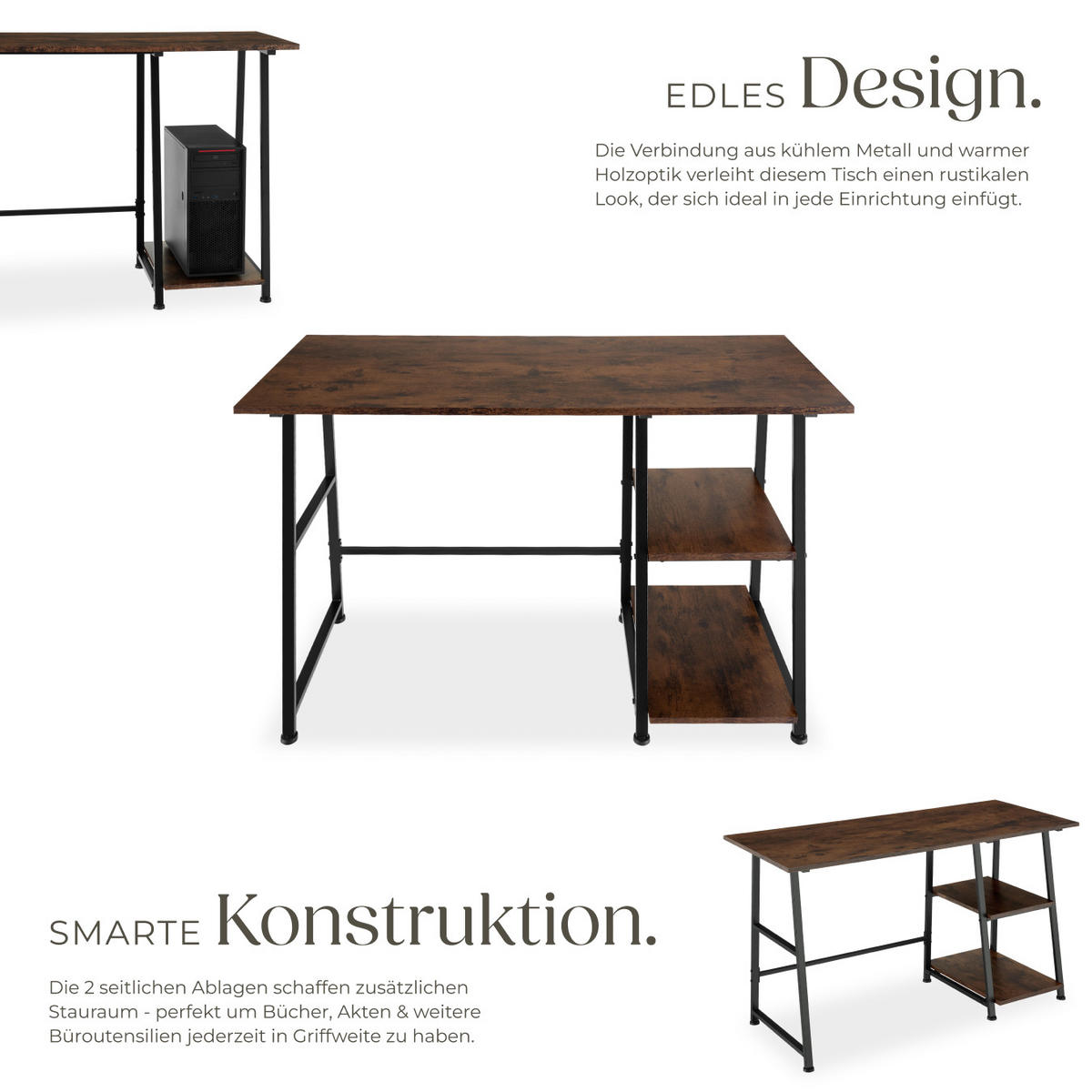 SCHREIBTISCH Paisley,120 x 50 x 73,5 cm,Industrial Holz dunkel, rustikal - Rostfarben, Holzwerkstoff (120/50/73.5cm) - tectake