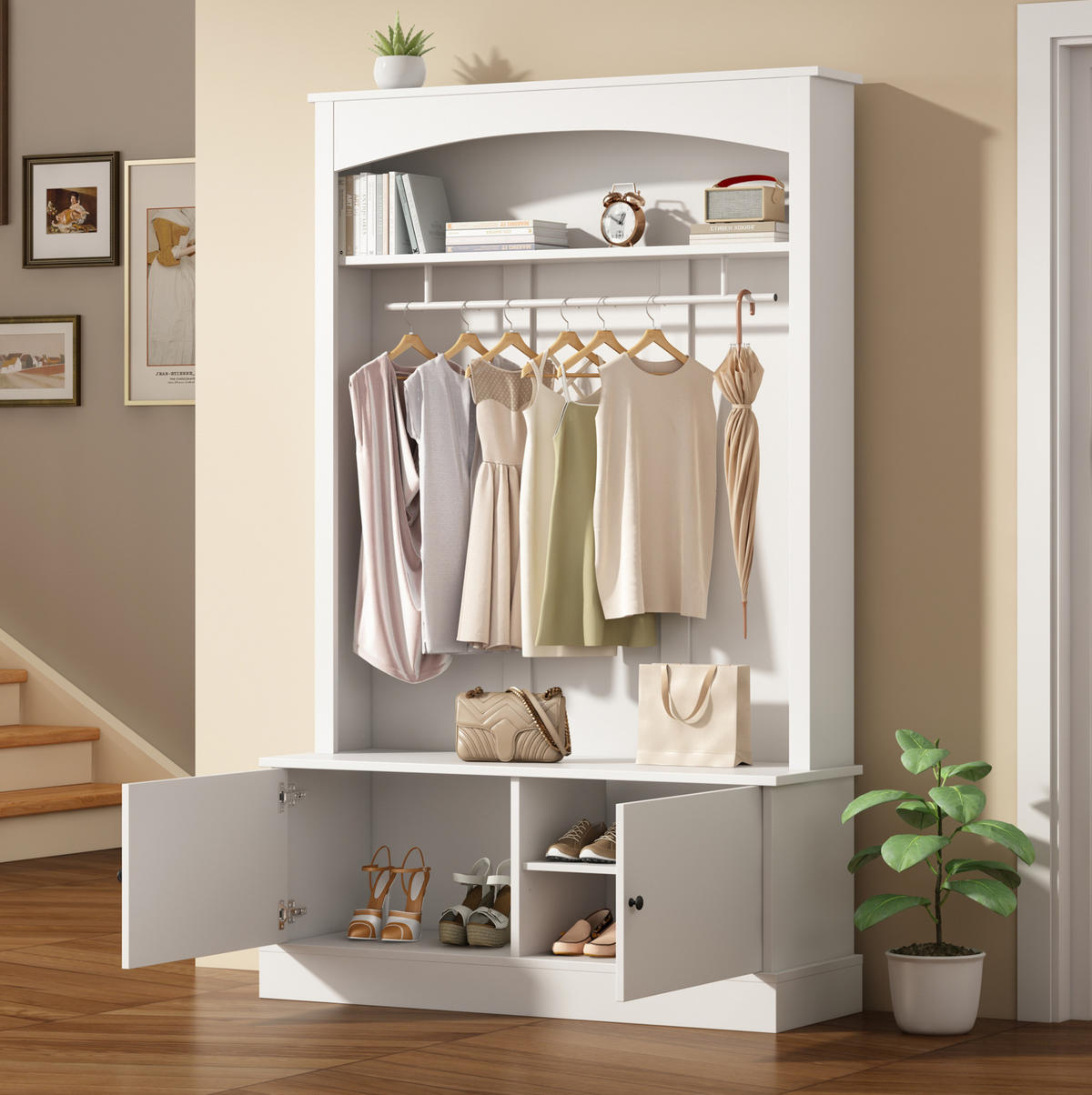 GARDEROBE 120/40/190 cm aus Spanplatte mit Schuhbank und verstellbaren Einlegeböden Weiß - Weiß, Holzwerkstoff (120/190/40cm) - Modenvie