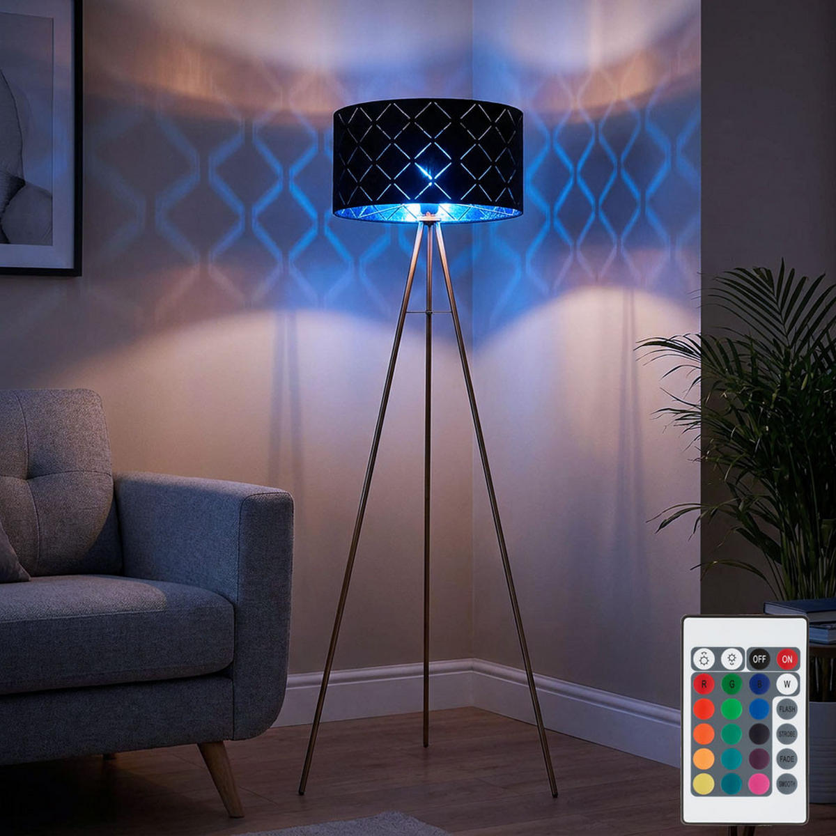 LED STEHLEUCHTE SUNNA Schwarz Metall Textil - Schwarz, Metall (69/69/149cm) - Globo Lighting