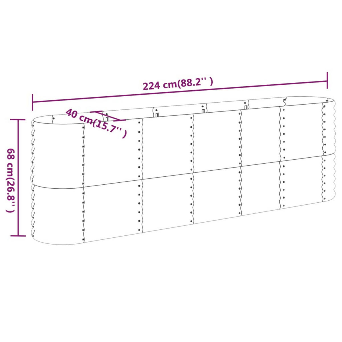 HOCHBEET Verzinkter Stahl 224/40/68 Cm Grau - Grau, Metall (224/68/40cm) - vidaXL