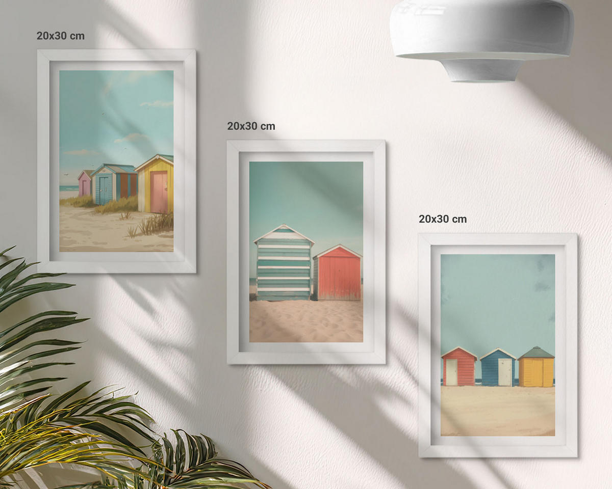 WANDBILDER 3er-Set - 20x30 cm Weißer Rahmen - Bunte Häuser, Strand, Sonne - Weiß, Kunststoff (20/30cm) - ArtPrintCave