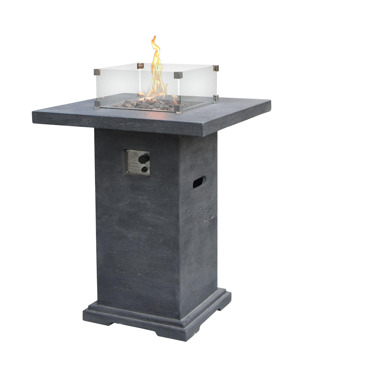 FEUERTISCH MONTREALl Bartische aus GF-Beton - 2-tlg. Set inkl. Glasumrandung - Dunkelgrau, Naturmaterialien (87/106/87cm) - Elementi