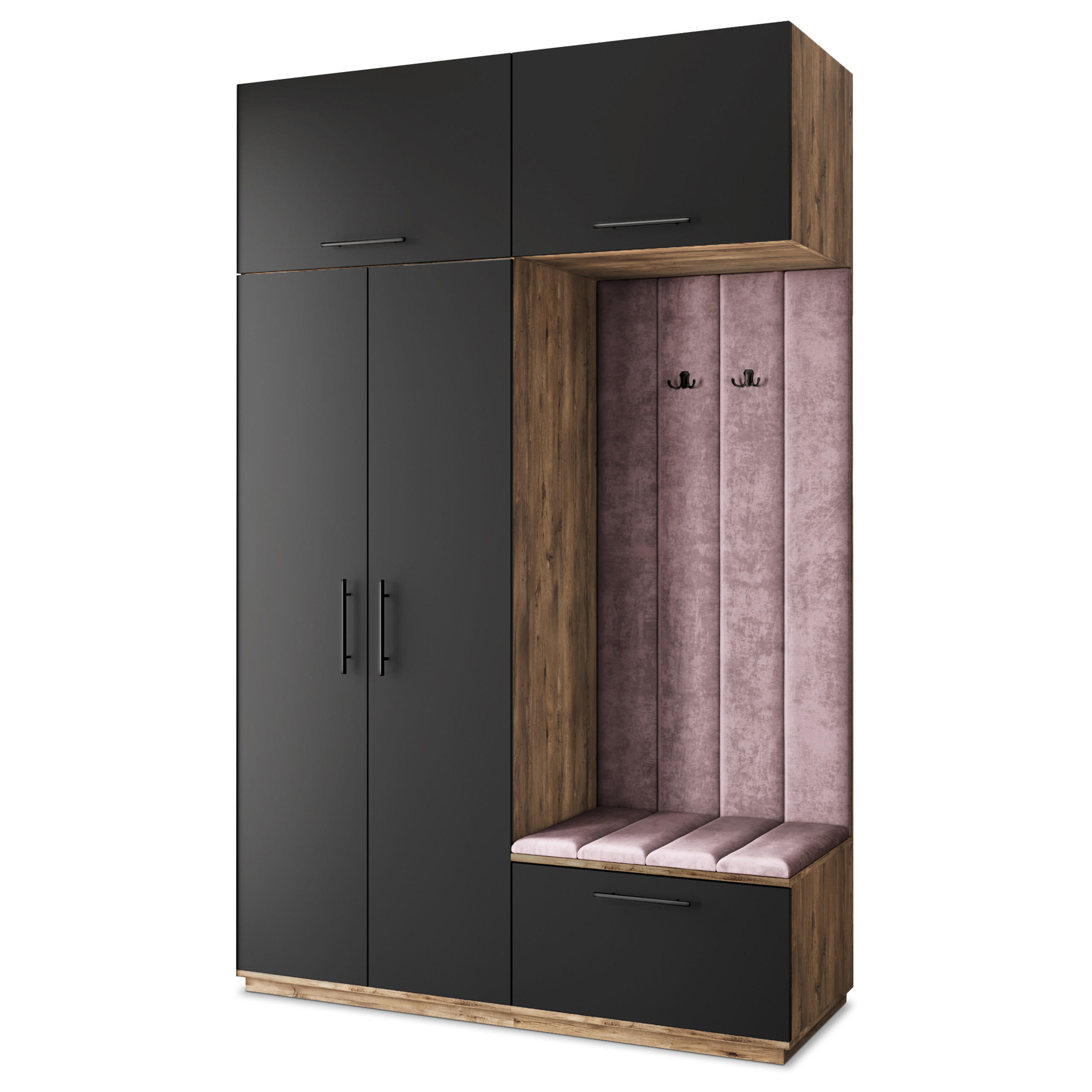 Masseno Garderobenschrank Eiche, Schwarz, Lila 150x240x60 cm