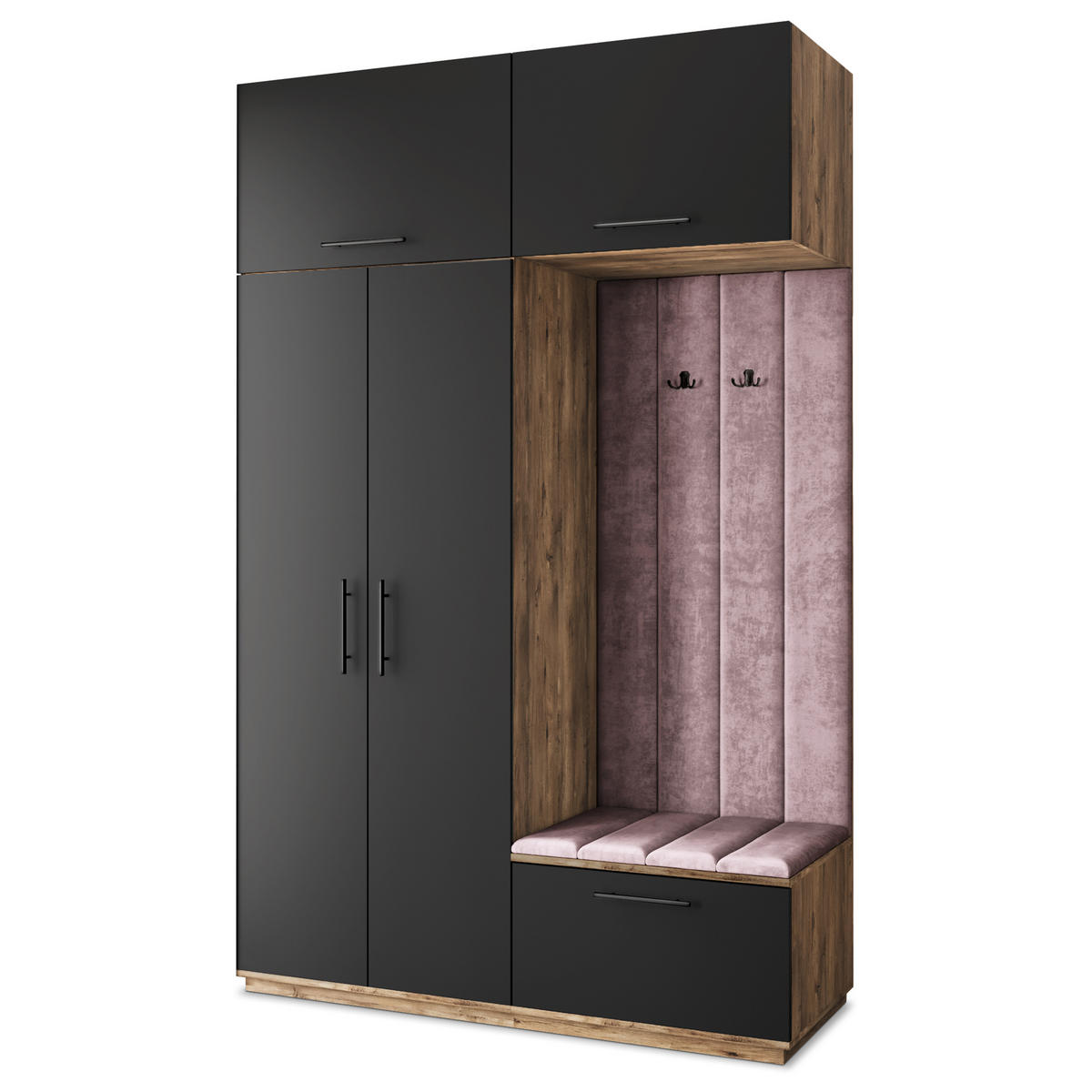 GARDEROBENSCHRANK REMA 150/240/60 cm Modern Garderobe-Set Eiche Lefkas - Eichefarben/Lila, Holzwerkstoff (150/240/60cm) - MASSENO