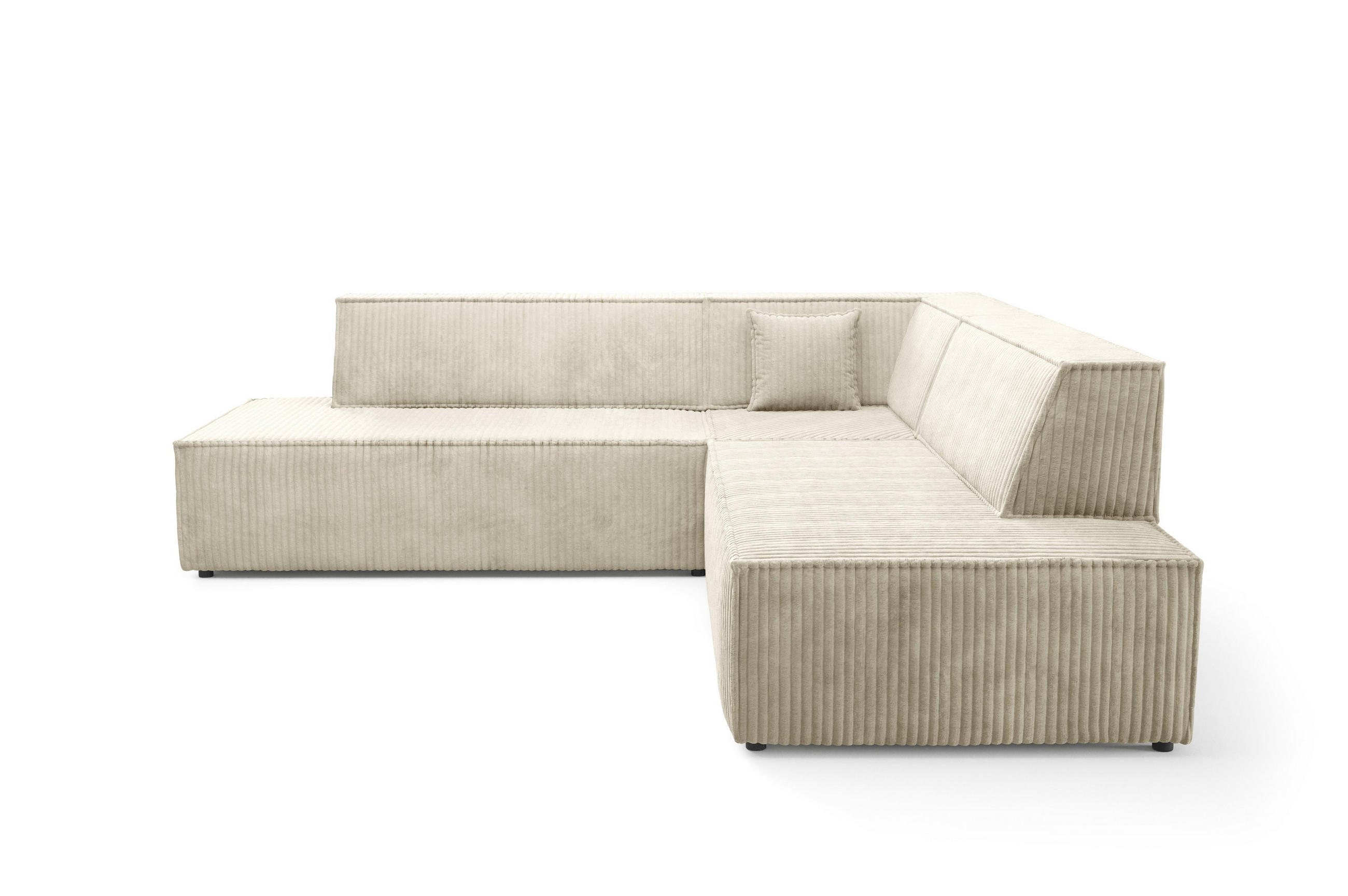 ECKSOFA TESSO II R-S Creme Kordstoff mit Schlaffunktion - Creme, Holz (254/254cm) - MASSENO