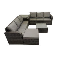 GARTENTISCHGRUPPE Polyrattan Dunkelgrau 5-teilige - Dunkelgrau/Grau, Glas/Kunststoff - Fimous
