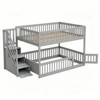 ETAGENBETT 140/200 cm, Grau aus Massivholz mit Stauraumtreppe - Grau, Holz (140/200cm) - MIVRAY