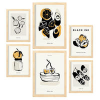 POSTER Set Mit 6 Schwarzer Tintensnack Größe A3 & A4 Rahmen aus hellem Holz - Beige, Papier (29.7/1cm) - Nacnic