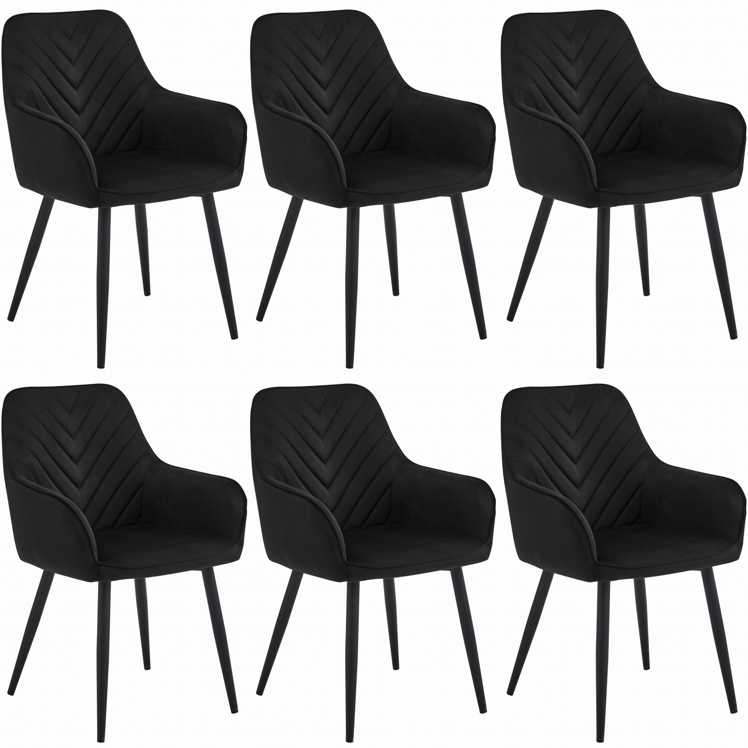 STUHL NEMI 6-er Set, Schwarz, Schwarz, mit Samtstoff gepolstert - Schwarz, Textil/Metall (54/84/61cm) - Komodee