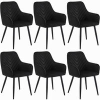 STUHL NEMI 6-er Set, Schwarz, Schwarz, mit Samtstoff gepolstert - Schwarz, Textil/Metall (54/84/61cm) - Komodee