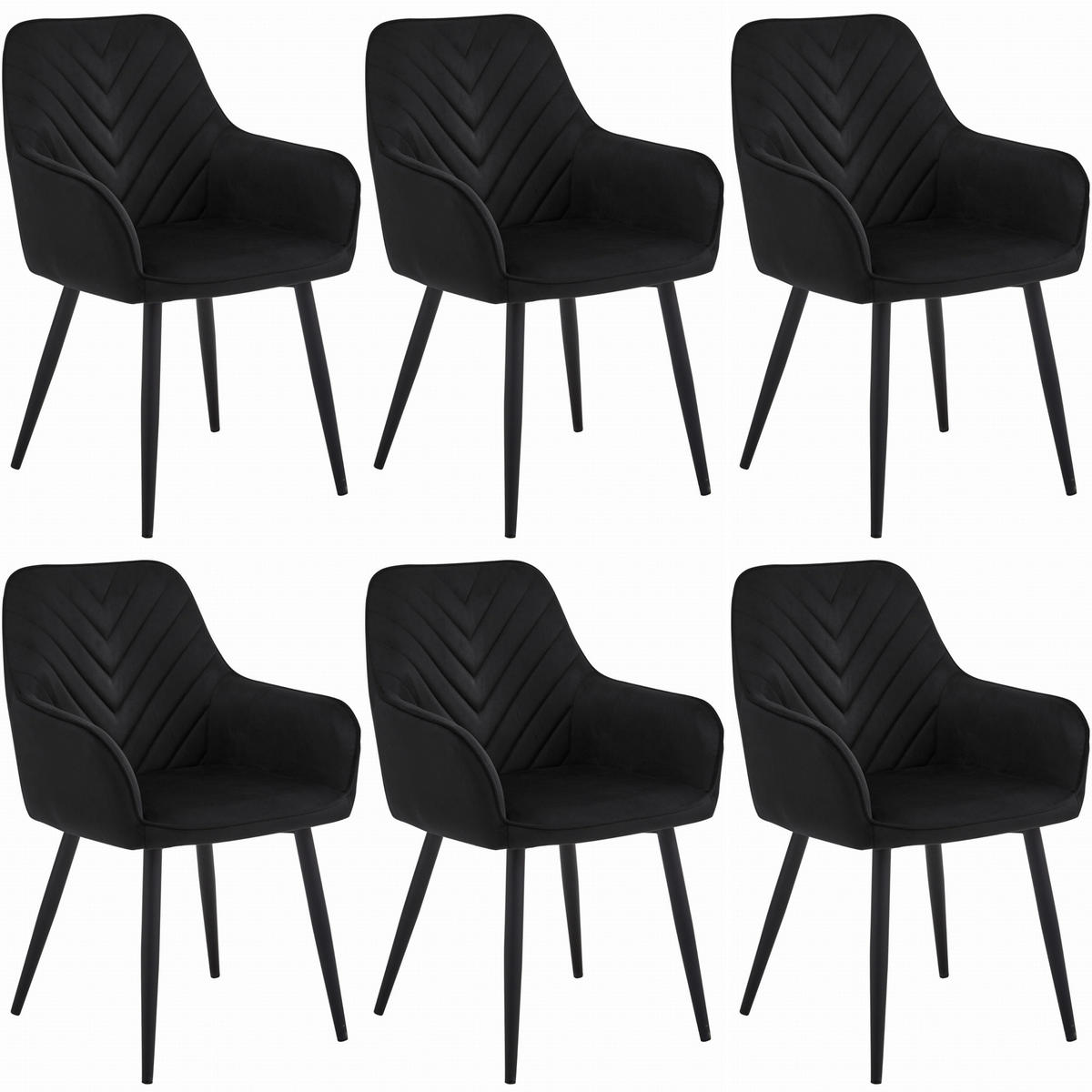 STUHL NEMI 6-er Set, Schwarz, Schwarz, mit Samtstoff gepolstert - Schwarz, Textil/Metall (54/84/61cm) - Komodee