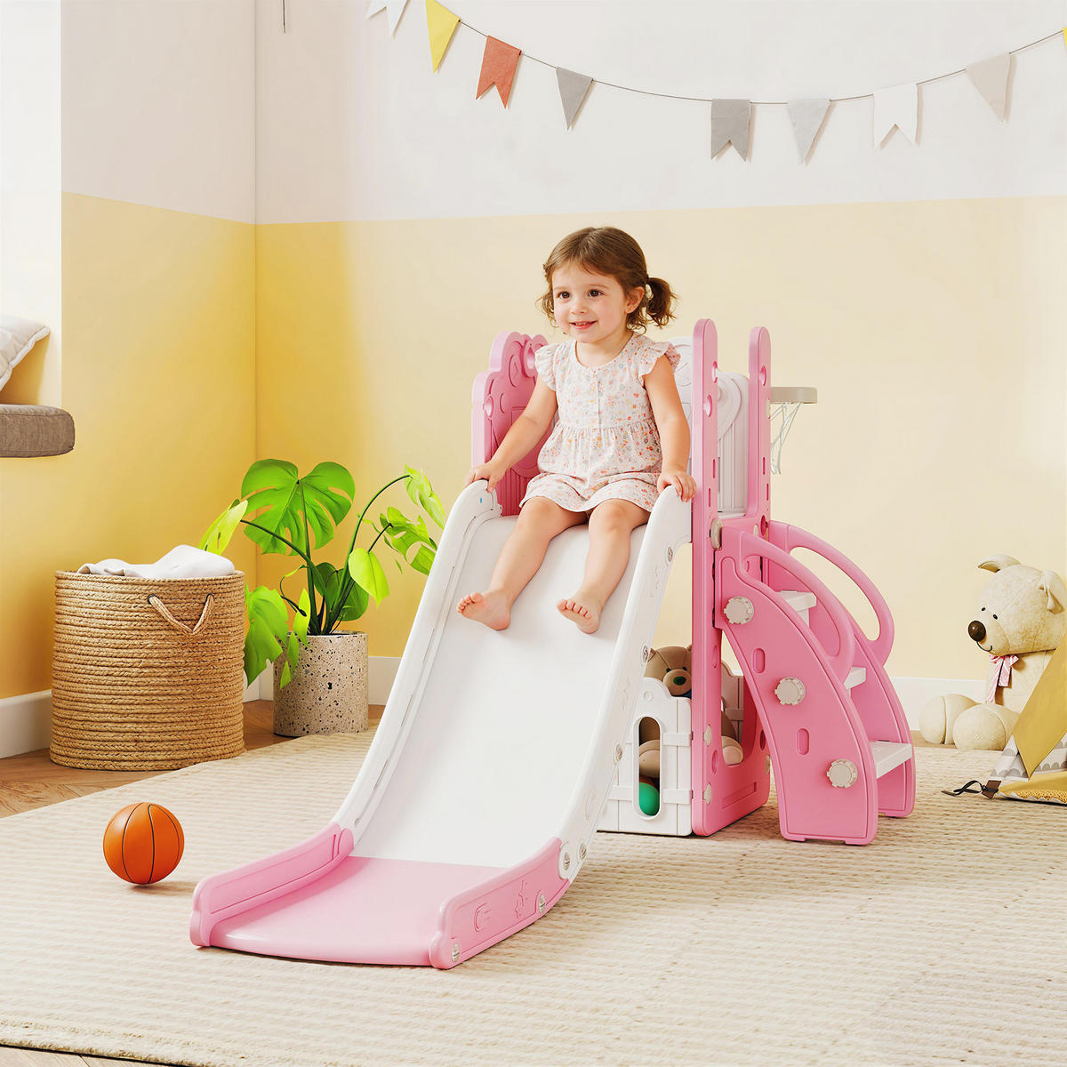 KINDERRUTSCHE HDPE Rosa - Rosa, Kunststoff (70/86/178cm) - AIYAPLAY