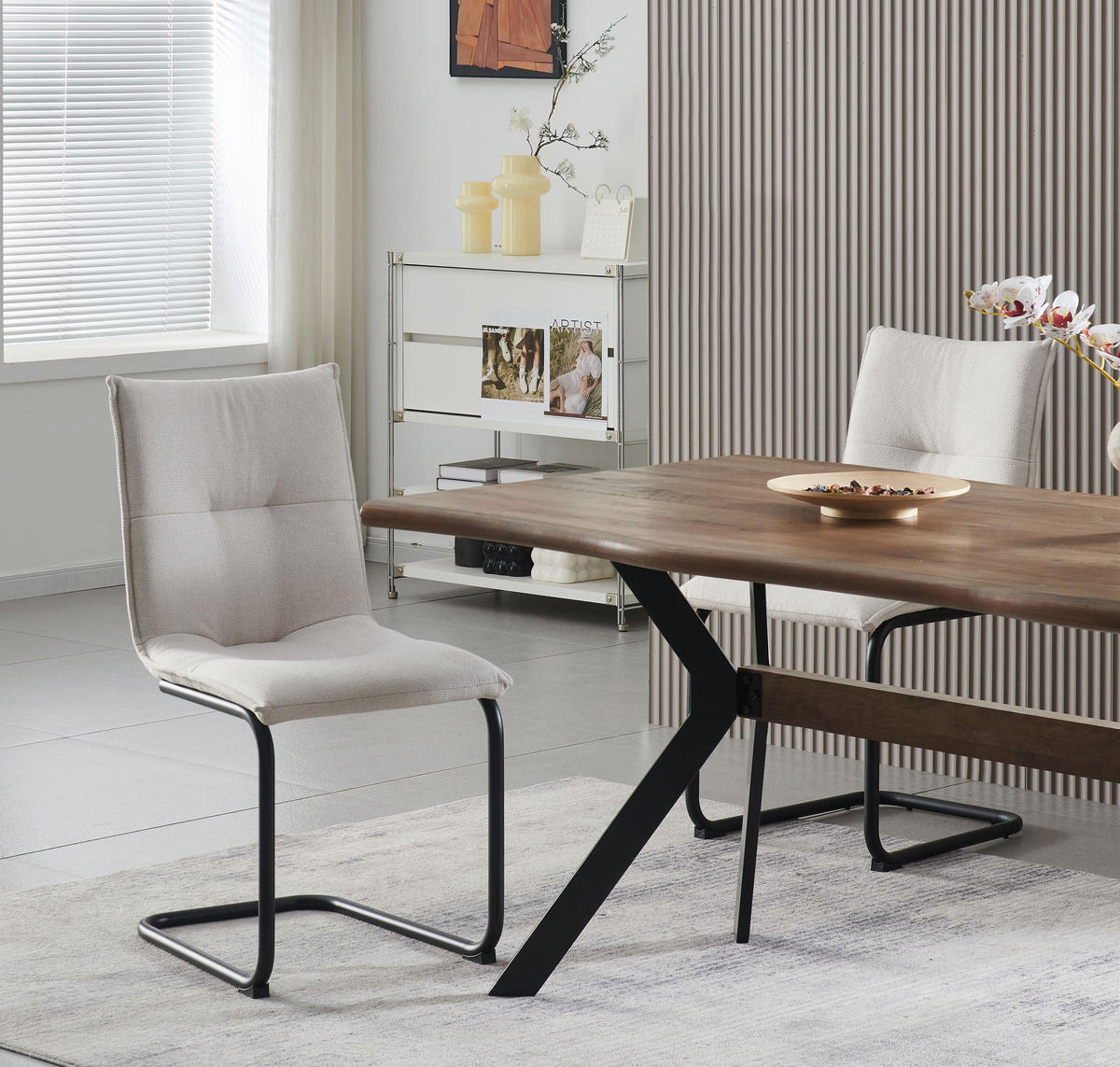 SCHWINGER-STUHL 2er Set Torino Stühle in Creme - gemütliches Design - B/H/T: 46x89x57 cm - Creme, Textil (57/89/46cm)