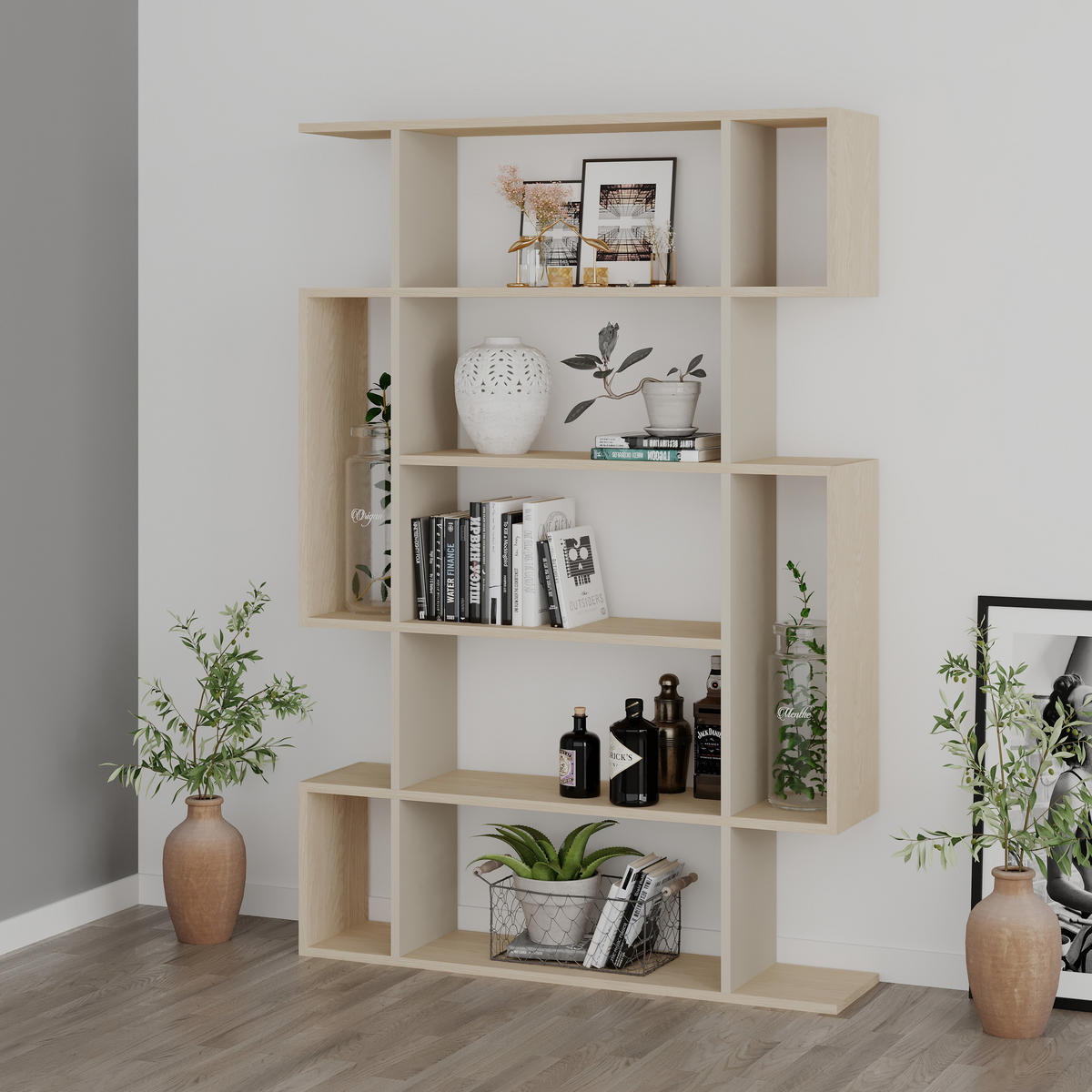 BÜCHERREGAL Mito Helle Eiche Sandstein 108,5/25,5/161 cm - Multicolor, Holzwerkstoff (108.6/160.8/25.3cm) - Decortie