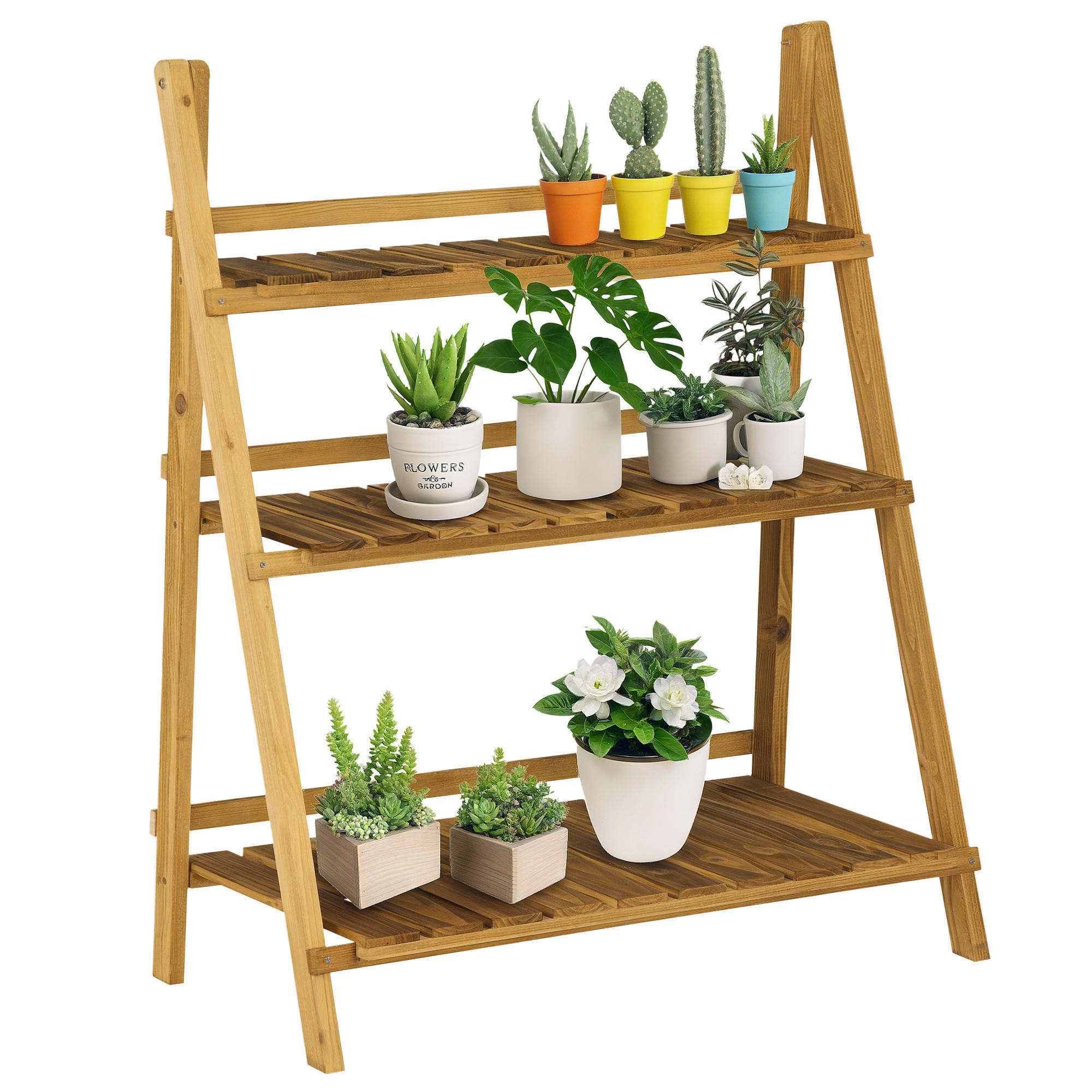 BLUMENTREPPE DE-12126 3-stufig, klappbar, pyramidale Form Braun - Braun, Holz (37/93/80cm) - ComfortXL