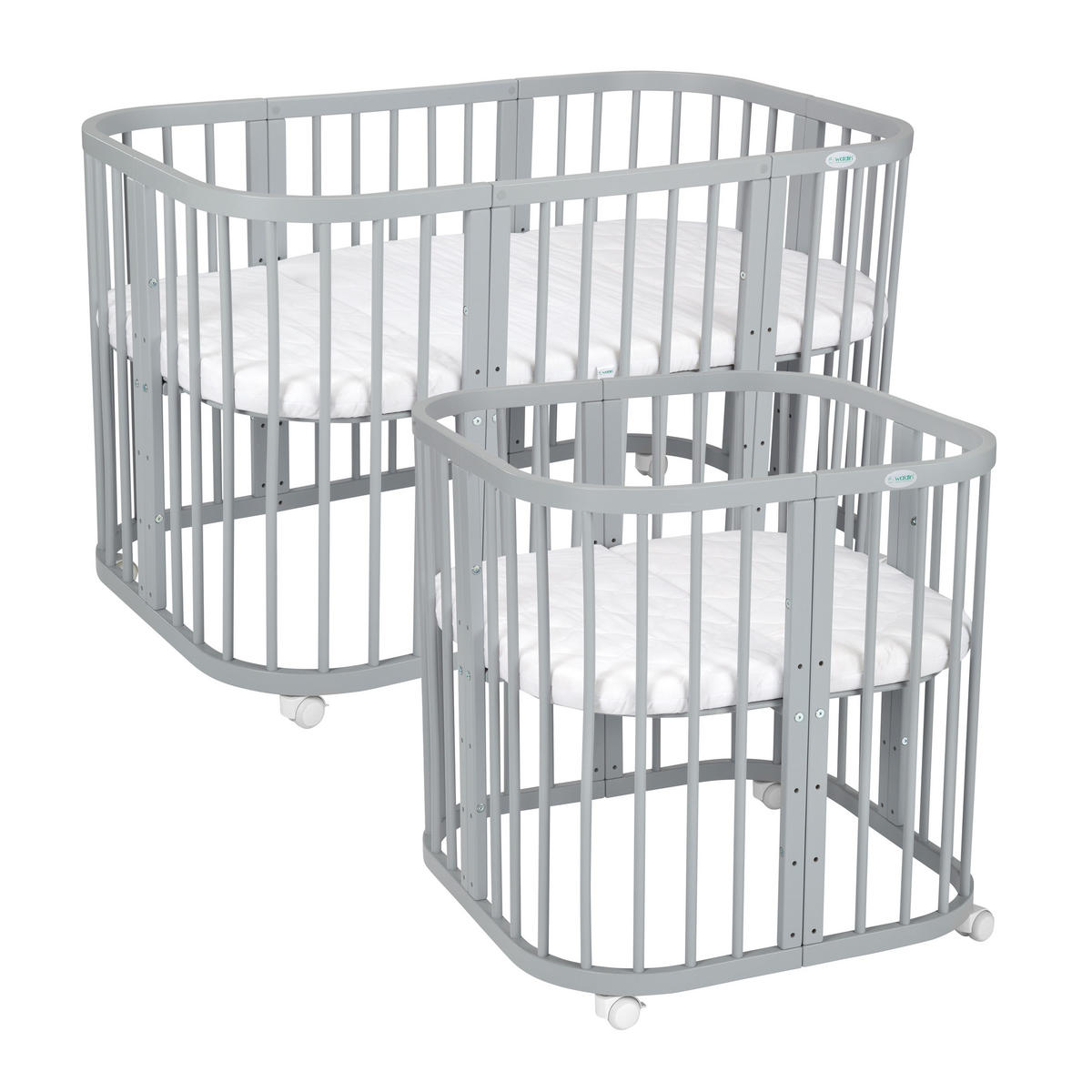 BABYBETT GREY, 7in1 mit Matratze - Grau, Holz (73/123cm) - waldin