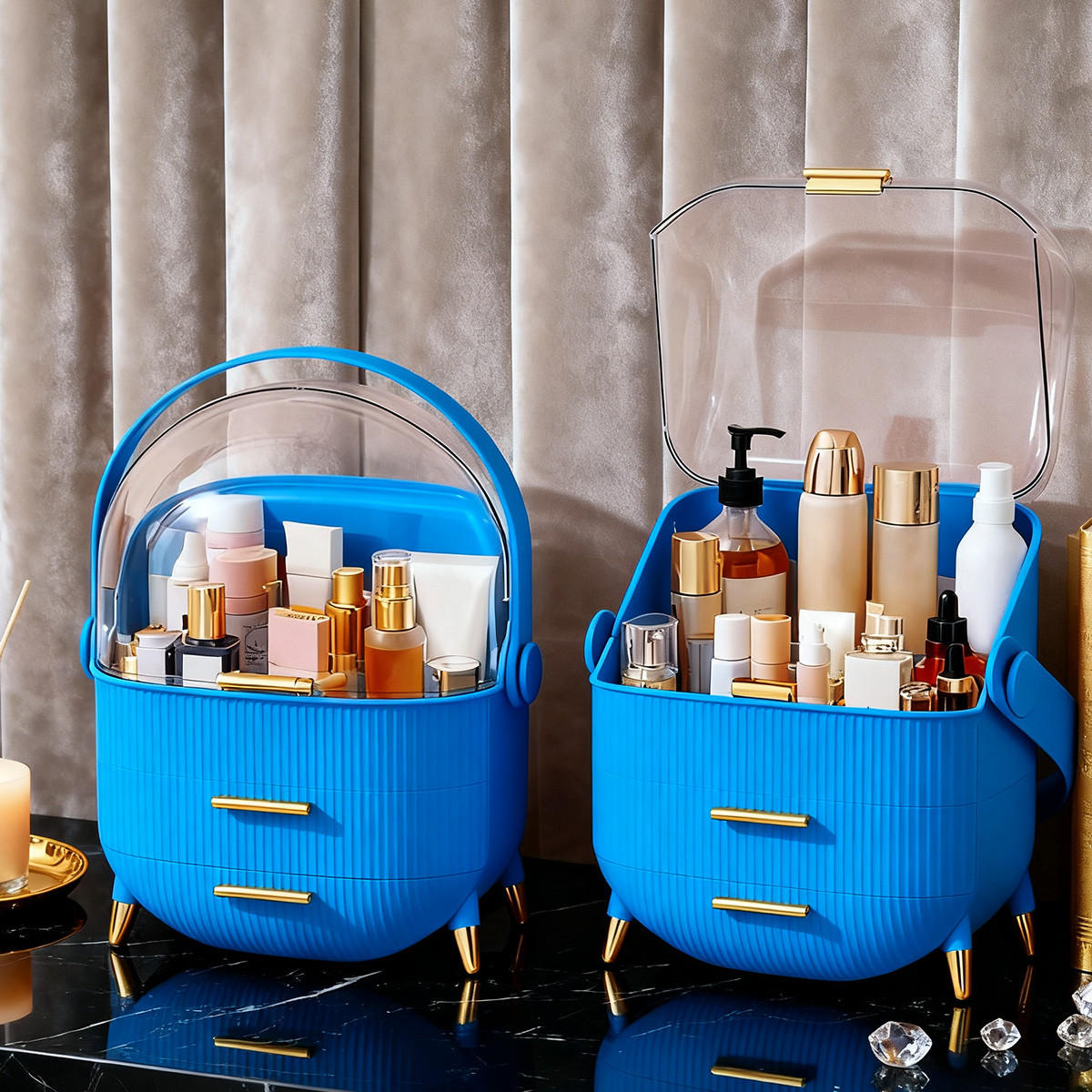 KOSMETIK ORGANIZER Liora 29/19/38 cm - Dunkelblau, Kunststoff (19/38/29cm) - ZMH