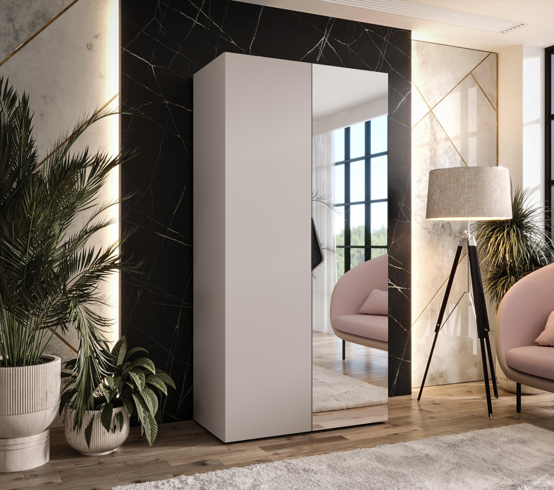 DREHTÜRENSCHRANK 202/100/52 2-türig - Beige/Schwarz, Holz/Metall (100/202/52cm) - Abiks Möbel