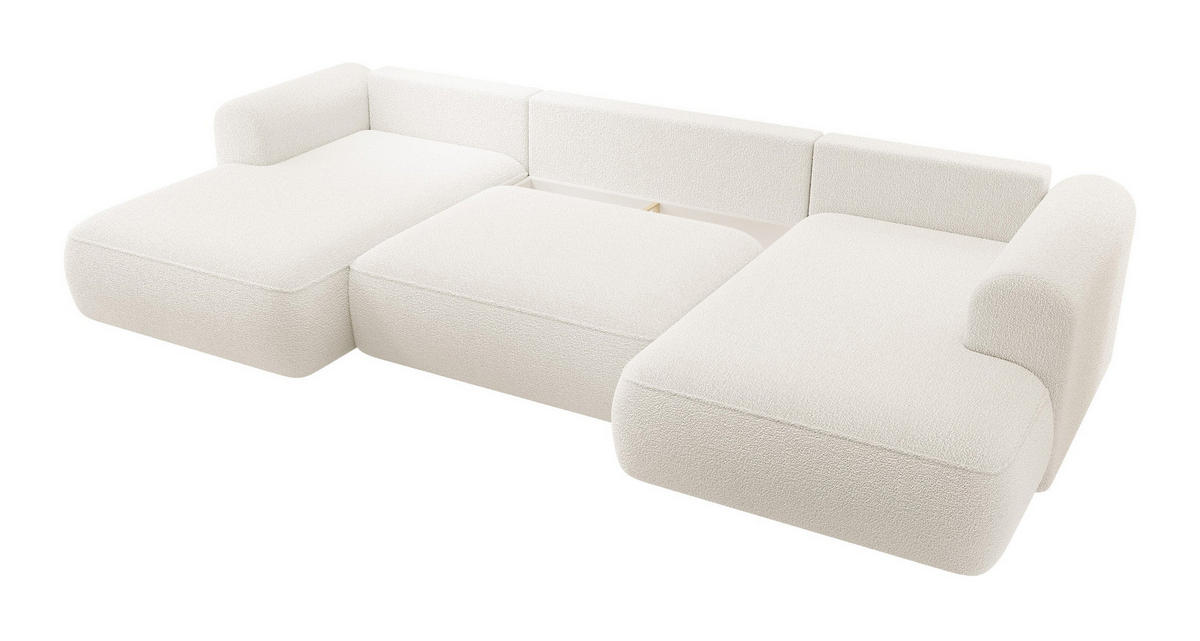 WOHNLANDSCHAFT Ovo Creme Boucle - Creme/Schwarz, Textil (380/95/167cm) - Selsey