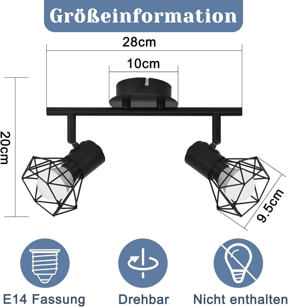 DECKENSTRAHLER Stralina 10/20/28 cm - Schwarz, Metall (28/10/20cm) - ZMH