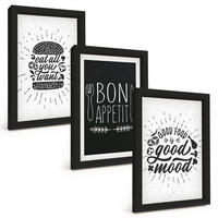BILDER SET 3er Set - 20x30 cm Schwarzer Rahmen - Grafiken, Lebensmittel, kulinarische Slogans - Schwarz, Kunststoff (20/30cm) - TULUP