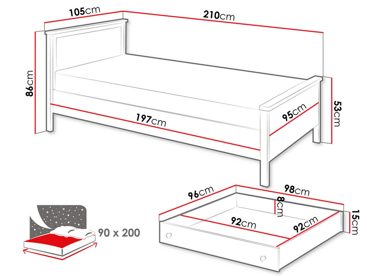 JUGENDBETT Story SO08 mit zwei Bettschubladen - Eichefarben/Weiß, Holzwerkstoff/Kunststoff (90/200cm) - MIRJAN24