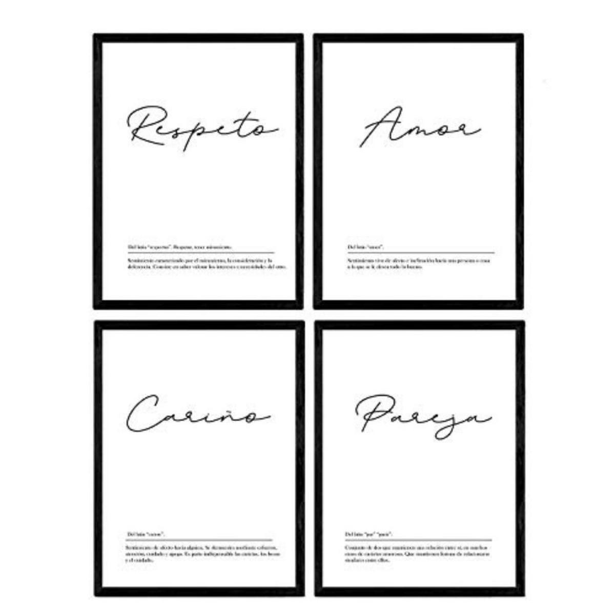 POSTER Set mit 4 Wortdefinitionen für Paare Fond Jahrgang A3 Rahmenlos - Klar, Papier (29.7/3cm) - Nacnic