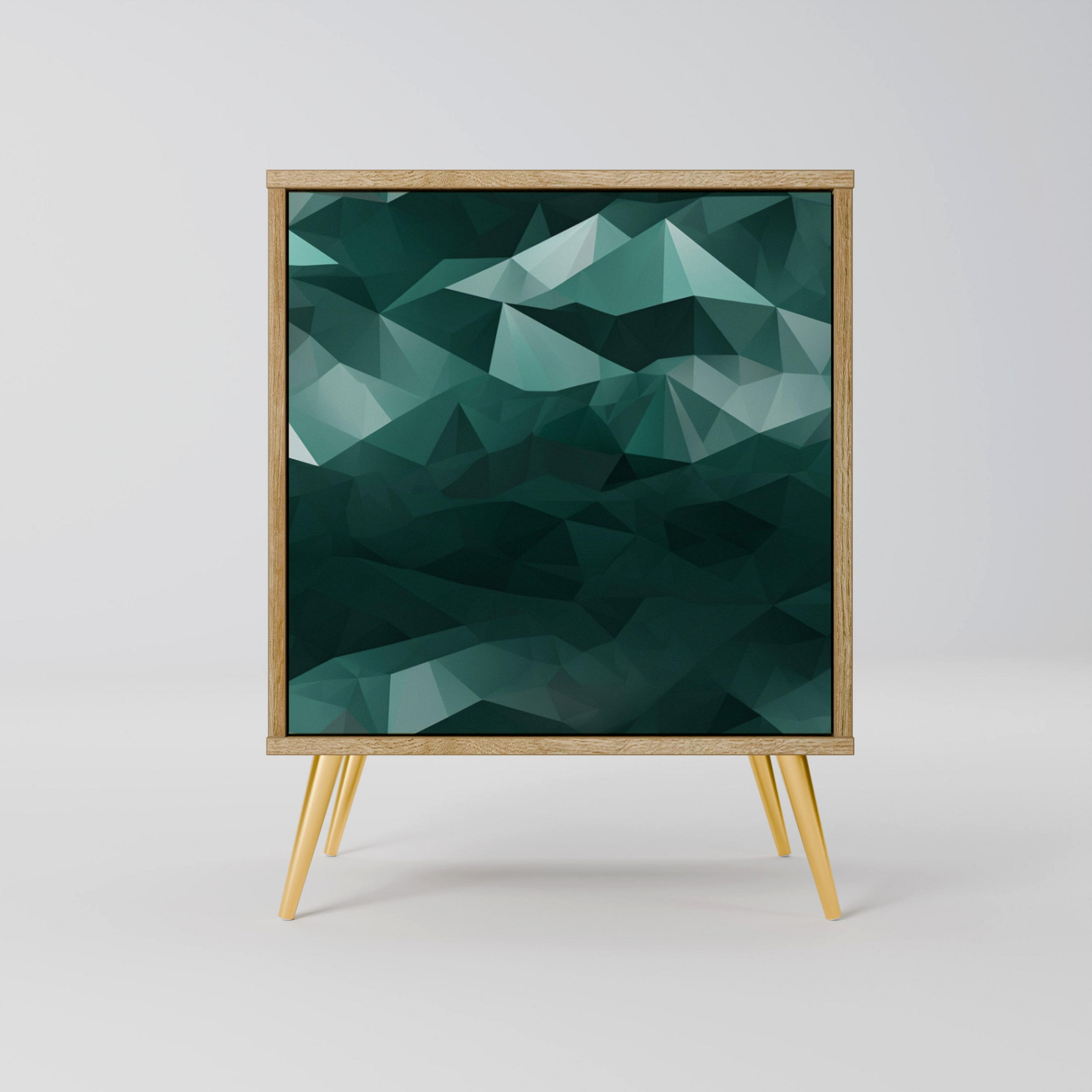 SIDEBOARD POLYGONAL FLOATING, Eichefarben, 57,5x42x75,5 cm, Goldfarbene Metallfüße - Eichefarben/Goldfarben, Holzwerkstoff/Metall (57.5/75.5/42cm) - SpaceRebels