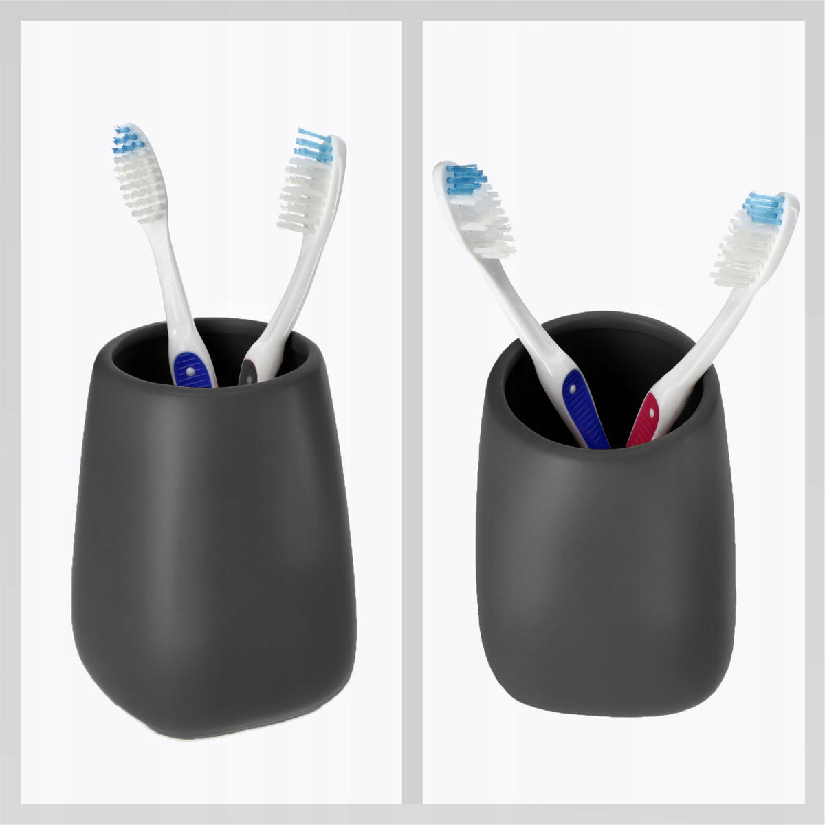 BADEZIMMERTASSE für Zahnpasta und Zahnbürsten, grau - Grau, Keramik (8/11cm) - KADAX