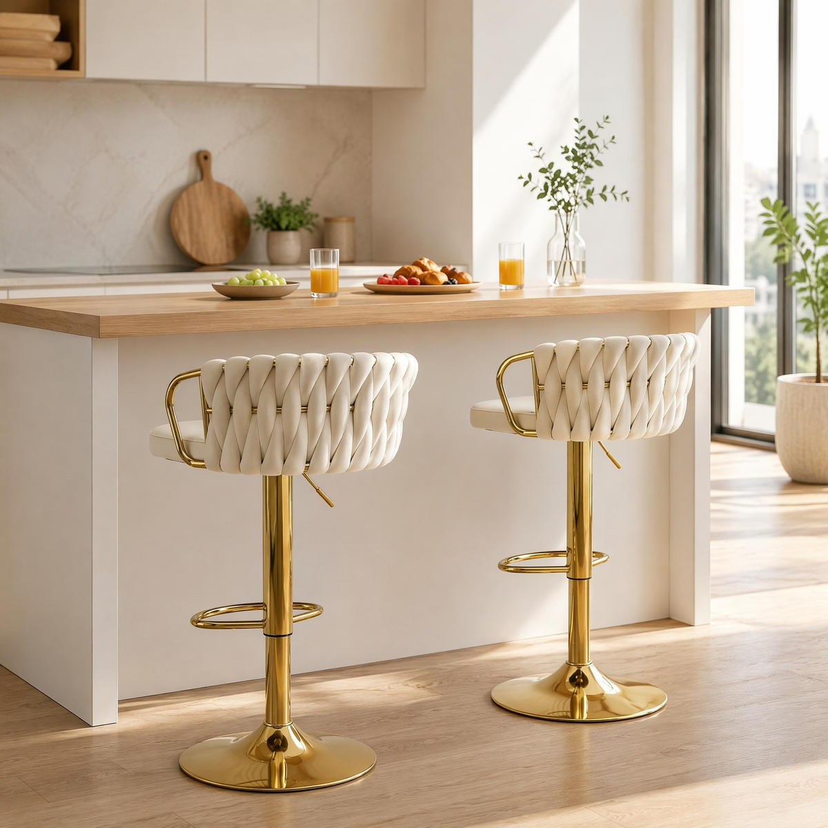 BARHOCKER 2er-Set Creme Weiß höhenverstellbar und 360° drehbar - Creme, Metall (49.5/98/50.5cm) - MIVRAY