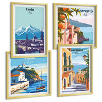 BILDER SET 4er Set - 50x50 cm & 40x60 cm Goldrahmen - Farbenfrohe Illustrationen von Retro-Städten - Goldfarben, Kunststoff (50/50cm) - TULUP