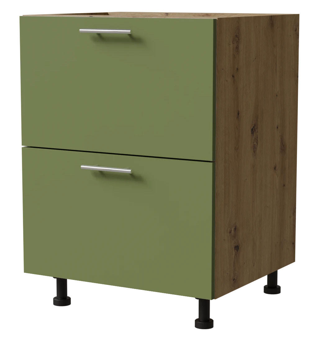 SCHUBLADENUNTERSCHRANK Brerra D2A/60/1A Korpus eiche artisan / Front RAL 6025 farngrün Matt 60 / 50 / 82 cm - Eiche Artisan/Grün, Holz/Holzwerkstoff (60/82/50cm) - Feldmann-Wohnen
