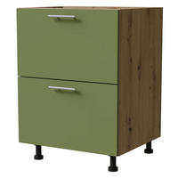 SCHUBLADENUNTERSCHRANK Brerra D2A/60/1A Korpus eiche artisan / Front RAL 6025 farngrün Matt 60 / 50 / 82 cm - Eiche Artisan/Grün, Holz/Holzwerkstoff (60/82/50cm) - Feldmann-Wohnen