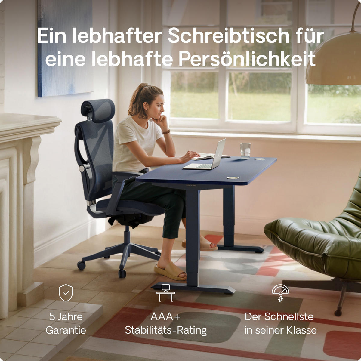 SCHREIBTISCH Elektrisch Höhenverstellbarer HomePro 120x60cm Blau/Weiß mit Memory-Funktion, Anti-Kollisions Technologie - Blau/Weiß, Holzwerkstoff (60/120/72cm) - Desktronic