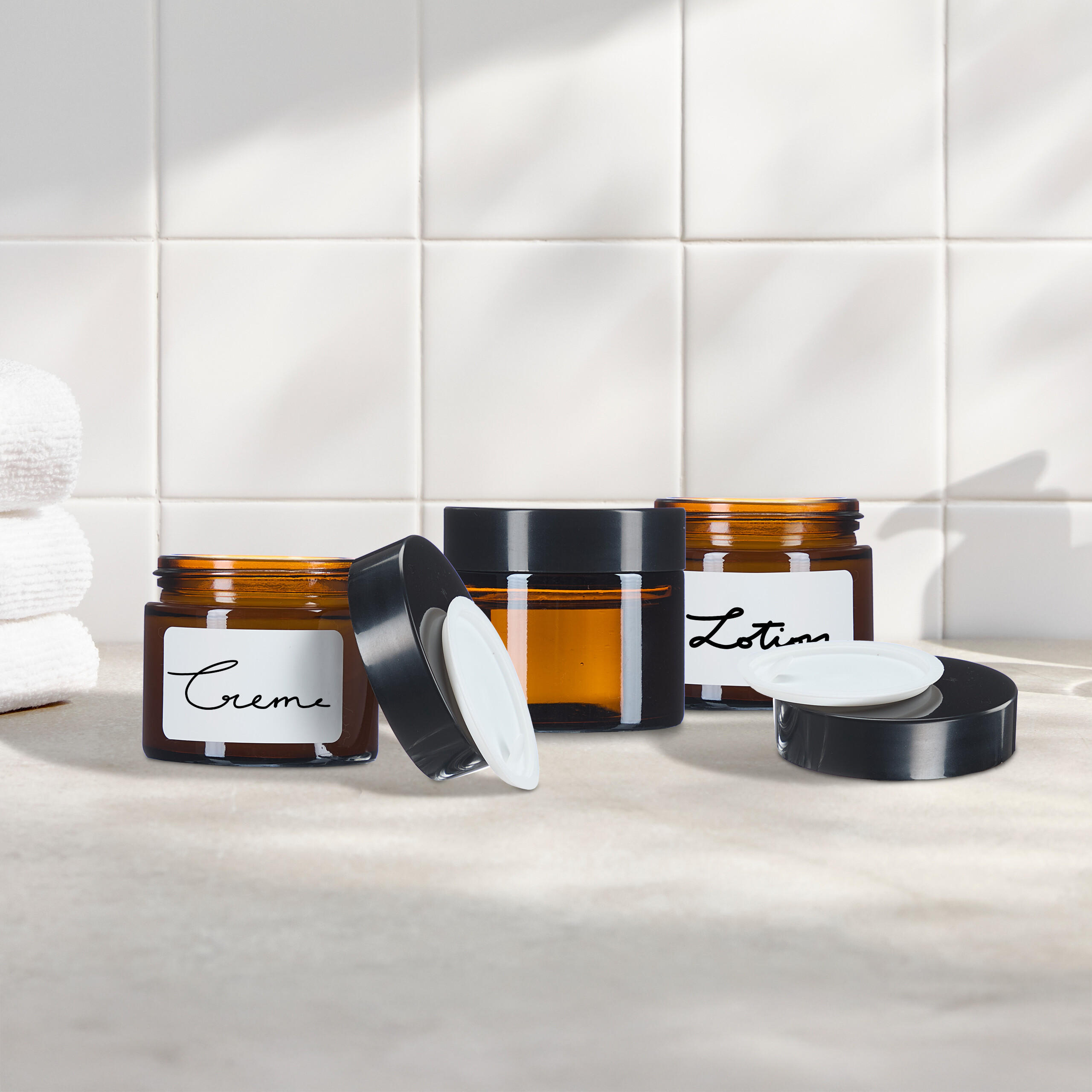 SALBENTIEGEL-SET - Braun, Glas/Kunststoff (5.5/5/5.5cm) - Relaxdays