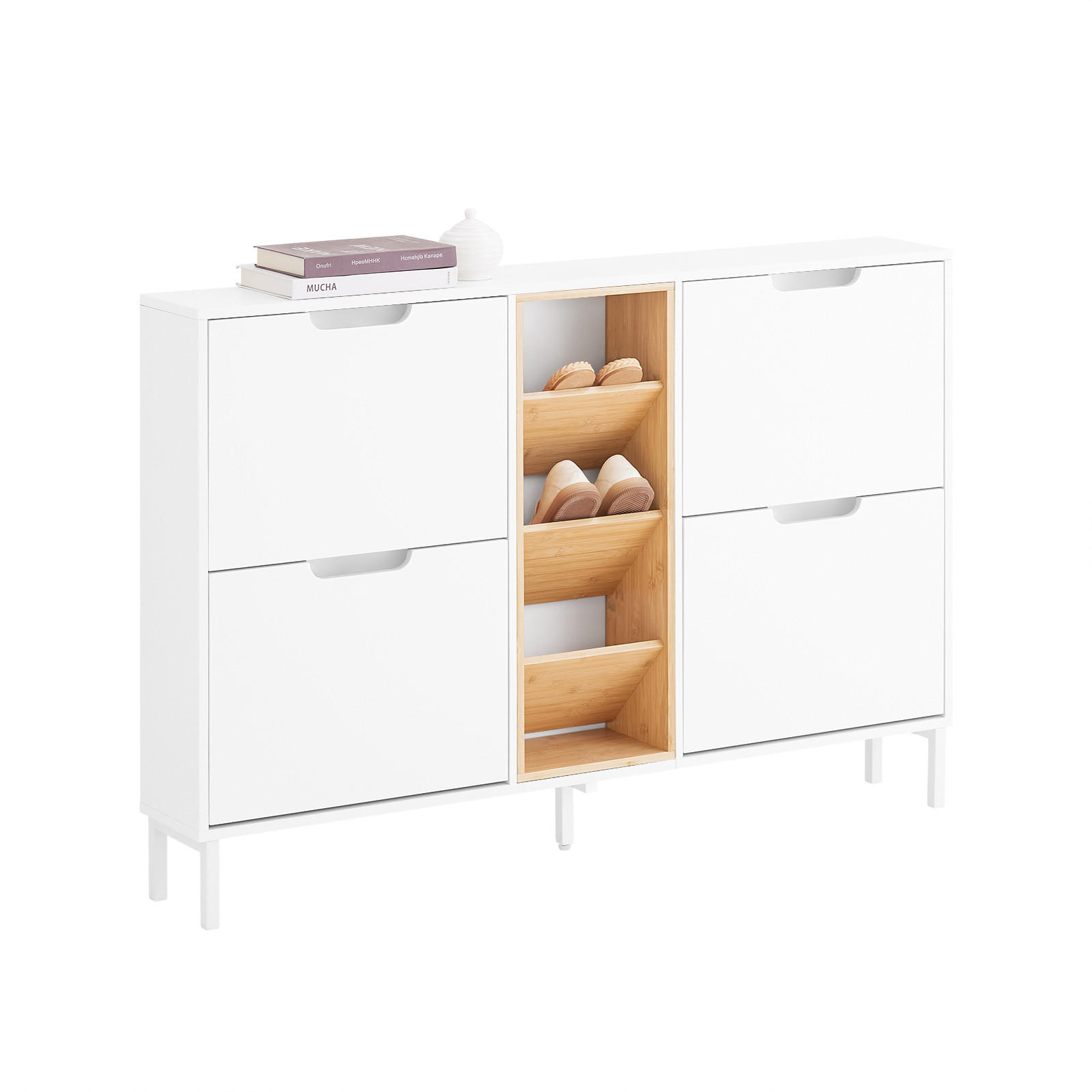 SoBuy BOTNÍK se 4 zásuvkami Bílá 126x47x85cm Minimalistický