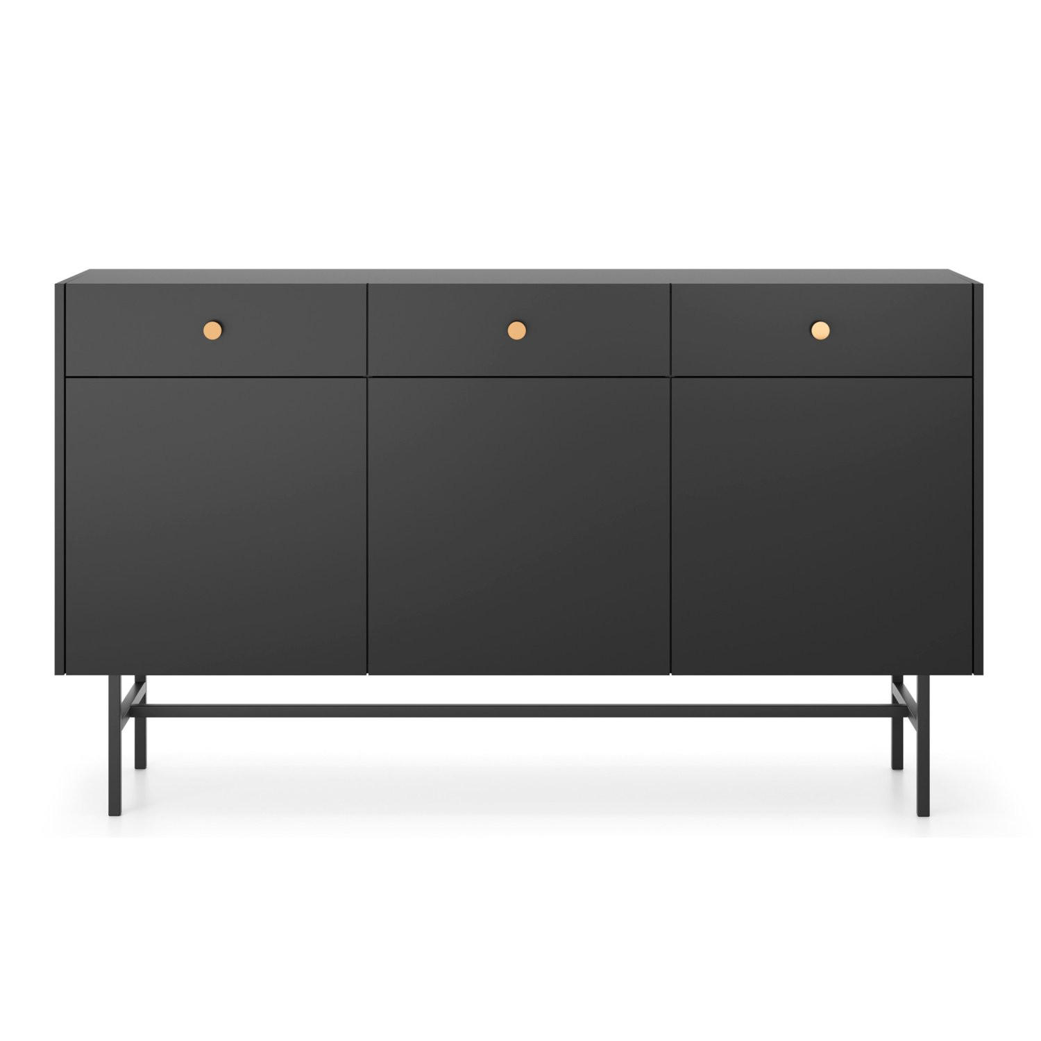 SIDEBOARD Divenos Schwarz 155 cm - Goldfarben/Schwarz, Holzwerkstoff/Metall (155/89.4/39cm) - Selsey